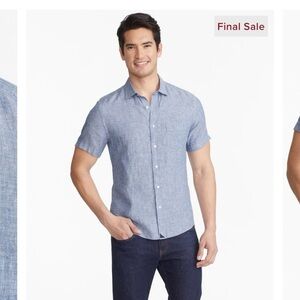 Men’s Linen Untuckit Blue Short Sleeved Shirt Large